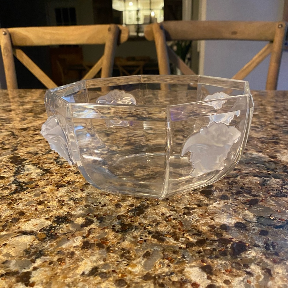 Versace Clear Glass Bowl with White Medusa Accents
